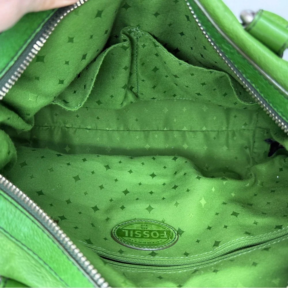 Fossil Kelly Green Pebble Leather Marlow Satchel Bag Purse Top Zip Closure